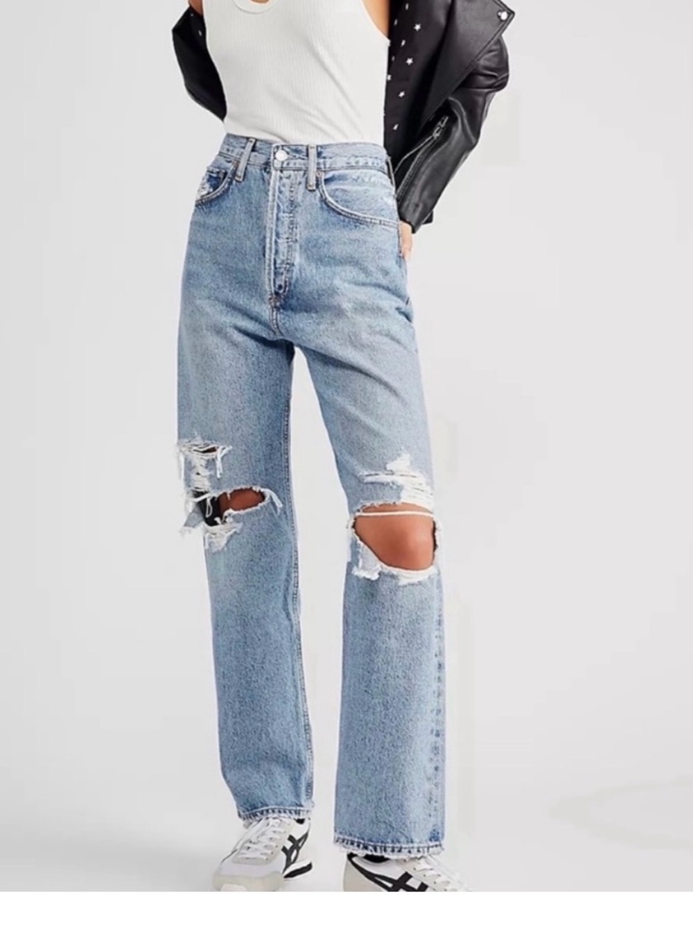 AGOLDE FEN 28 High-Waist Light Blue Ripped Straight-Leg Jeans -